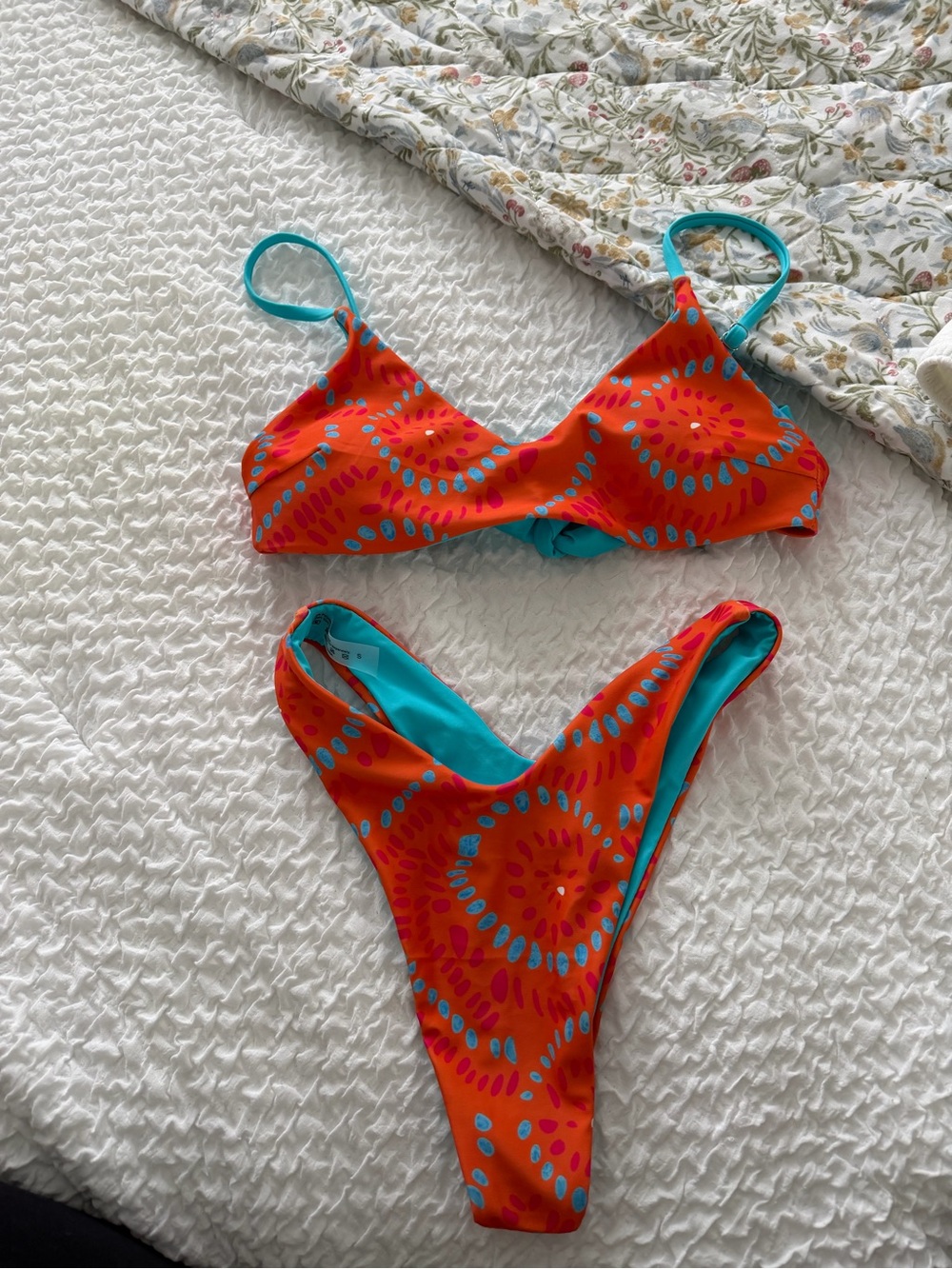 Women’s Orange & Teal Patterned Two Piece Swimsuit